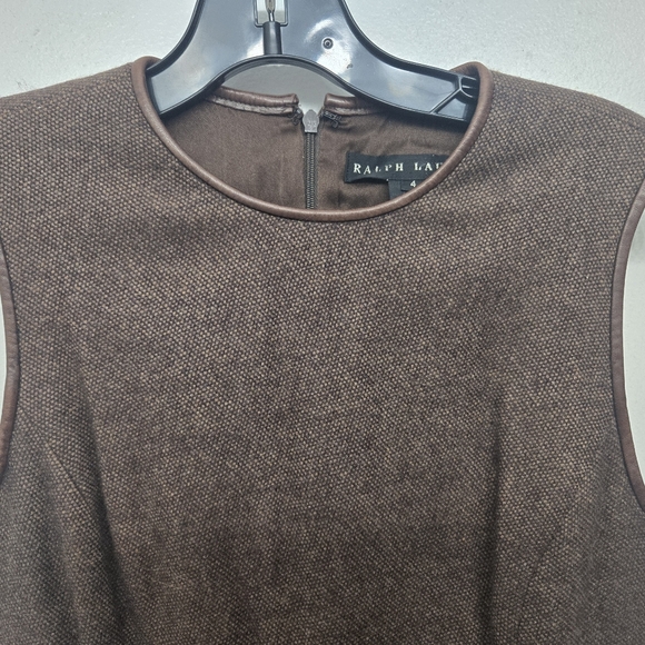 Elegant Ralph Lauren Wool Cashmere Brown Sleeveless Midi Dress w. Leather Sz. 4 - Picture 8 of 14